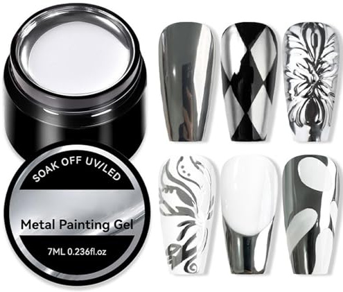 Smalto Gel Metallizzato Gel Dipinto 3D Riflettente Lucido | Smalto Gel Argento Vernice Riflettente Ad Alta Lucentezza Con Effetto Disegno 3D Brillante Per Manicure