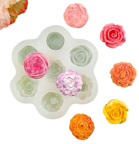Kerzenform Silikon Blumen Silikonform, 3D Rosenförmige Pfingstrose Geformte Silikonform für Hausgemachte Kerzen, Tortendekorationen, Fondant, Gelee (1)
