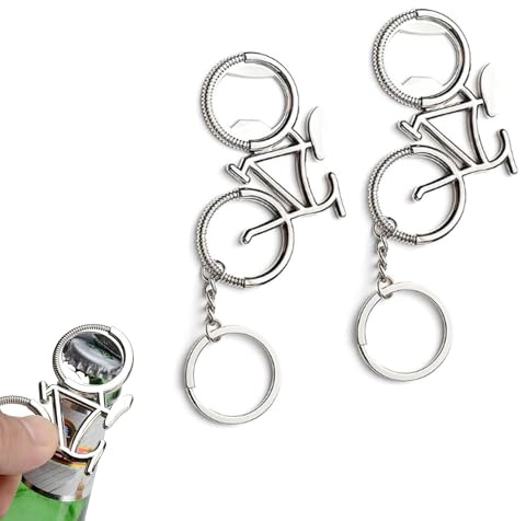 2 piezas Llavero abrebotellas de acero inoxidable con diseño de bicicleta,abridor de cerveza portátil y decorativo para ciclistas,accesorio funcional para llaves con cierre seguro