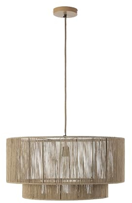Els Banys - Lámpara de Techo Modelo Boston - Estructura Metálica y Acabado en Cuerda Natural Marrón – Ø60cm x 30cm – Cable de 180 cm – Casquillo E27 – Estilo Natural y Acogedor