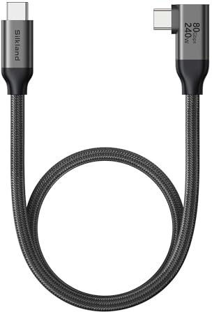 Silkland 80Gbps USB C Datakabel för Thunderbolt 5 Kabel Kort 50CM Vinkel, upp till 120Gbps Videobandbredd, 16K/Dual 8K, 240W PD3.1, USB4 V2.0 90Grader för Thunderbolt 4/3, SSD, MacBook M4 Pro, Dock