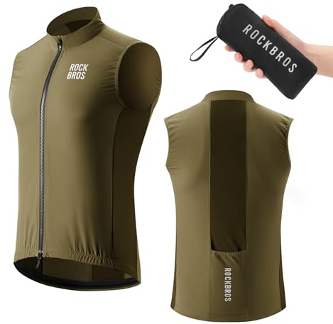 ROCKBROS Gilet Antivento Ciclismo Uomo, Maglia da Ciclismo Senza Maniche, Gilet Bici Sportivo Traspirante e Leggero, Portatile e Pieghevole, per Bicicletta Running Corsa Trekking, Marrone, S