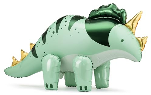 HIKIhooray XXL Dinosaurier Ballon Triceratops 96x65cm | Selbststehender Folienballon für Kindergeburtstag & Dino Party | Helium & Luft geeignet, Mintgrün & Goldene Hörner