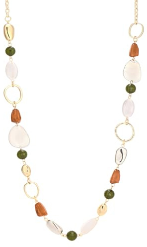 Dazylleco Collier Femme Long Or/Or Rose Collier Long Boho avec Perles Grosses Bijoux fantaisie à la Mode Cadeaux pour Elle, 77 cm, Résine, Pas de gemme