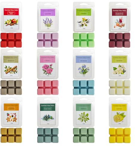 Feelhap Cera Profumata,Set di Tart Profumate 12 Fragranze Varie Cubetti di Cera Profumata Wax Melts in Cera di Soia per Lampade Profumate,Regalo per Natale Cera Inverno Candela Profumata per Ambienti