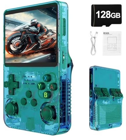 R36S Retro Game Console with 30000+ Preloaded Games, 3.5 IPS Screen, Linux OS, 128GB TF Card, 3500mAh Battery - Portable Handheld Gift