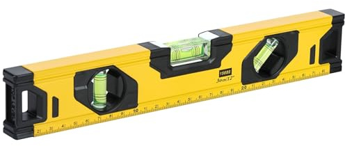 Flintronic 30cm Wasserwaage Klein und Magnetisch, Leichtes Alu-Profil, mit drei Libellen, 45°/90°/180°, Gelb