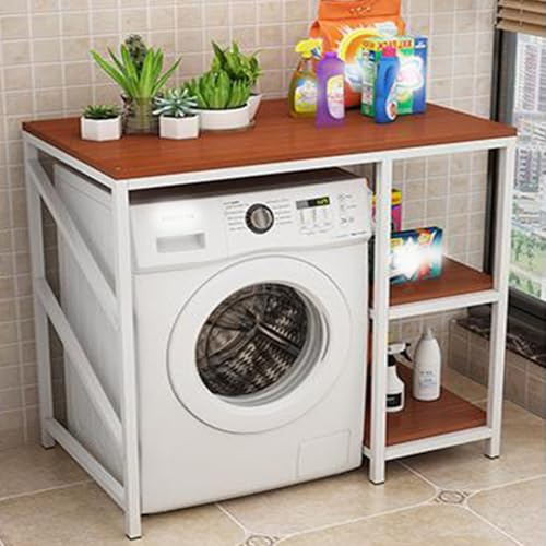 Lagerregal über der Waschmaschine, 3-Etagen Waschmaschinen Regal mit Wechselbaren Trennwänden, 2.5cm Stahlrahmen & 1.6cm Dicken Brettern, Stabiles Organizer(White c)