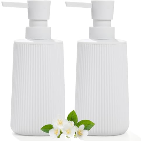 Moderne Seifenspender Weiß Spülmittelspender, Seifenspender Bad | AJEUNGAIN Seifenspender Kunststoff für Badezimmer, Arbeitsplatte, Küche, Soap Dispenser mit Pumpspender, 2 Stück
