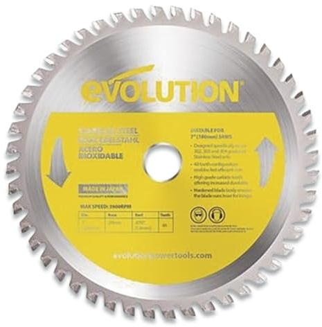 Evolution Power Tools Edelstahl Sägeblatt, 180BLADESSN, 48 Zähne, gelb, 7 Inch