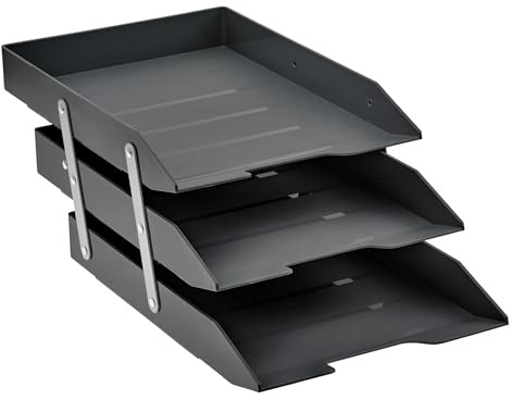 Acrimet Bandeja de Papel Articulada, Organizador de Cartas y Papeles en Plastico de Carga Frontal para Oficina A4 (3 Niveles) (Color Negro)