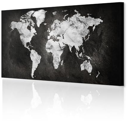 decomonkey Bilder Weltkarte 150x50 cm 1 Teilig Leinwandbilder Bild auf Leinwand Wandbild Kunstdruck Wanddeko Wand Wohnzimmer Wanddekoration Deko Welt Karte Kontinente Landkarte