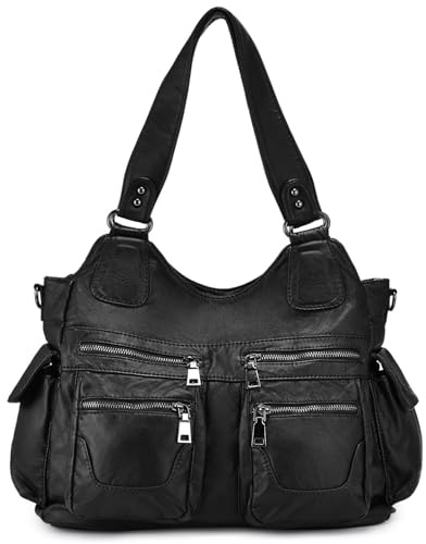 BAIGIO Sac a Main Femmes Bandoulieres PU Grande Capacité Sac Cabas Sac Bandoulière Femme avec Multi-Poches Rigide Vintage Travail Voyage