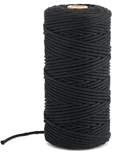 KINGLAKE 100 m Schwarze Baumwoll Schnur Garten 3 mm Bastelschnur schwarz, Bäckerschnur Verpackungsschnur für Gartenarbeiten, Dekoration und hausgemachte Projekte
