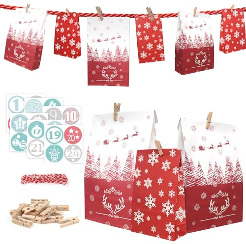 ONEHAUS Adventskalender 2026 zum Befüllen Groß Tüten Taschen Kinder Basteln | Geschenk Papiertueten, Zum Selber Befüllen Basteln, Advents Tüten, Kinder Selberfüllen, Weinachten, Pinguin, Große Tüten