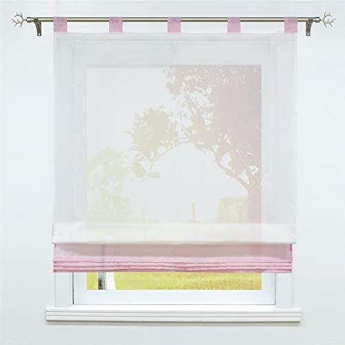 SCHOAL Raffrollo mit Schlaufen Transparente Raffgardine Schlaufenrollo Gardinen Modern Voile 1 Stück BxH 100x155cm Rosa