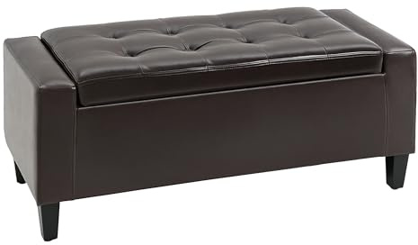 HOMCOM PU Leather Storage Ottoman Bench Storage Chest Tufted Ottoman Cube w/Flipping Top 92L x 40W x 40H cm Brown