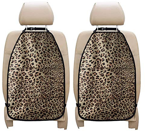 HUGS IDEA Organizzatore per seggiolino auto, motivo leopardato, organizer per sedile posteriore per bambini, impermeabile, 2 pezzi