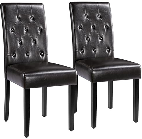 Yaheetech Dining Chairs Set of 2 Modern Faux Leather Dining Room Chairs with Sturdy Wood Legs for Living Room and Kitchen, Brown