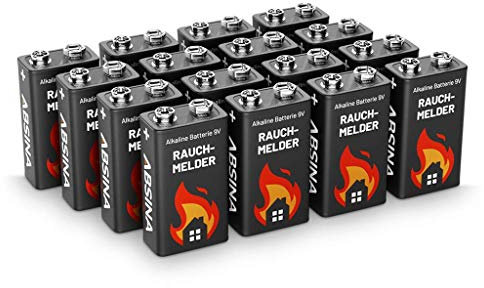 Rauchmelder Batterie 9V Block - 16er Pack Alkaline 9V Block Batterien langlebig & auslaufsicher - Blockbatterien für Feuermelder, Bewegungsmelder, Kohlenmonoxid, Warnmelder & Rauchwarnmelder ABSINA