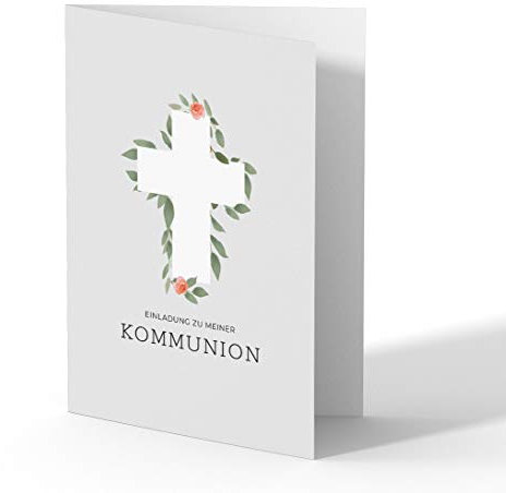 (20 x) Kommunion Einladungskarten Kommunionskarten Einladungen Karten - Blumen Kreuz