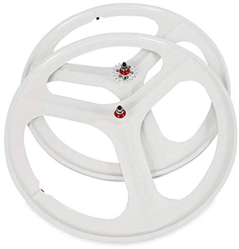 TYXTYX Bicycle Bike Wheel, 700C Fixed Gear Wheels, 26 MTB Bike Mag Wheel Set 3 Spoke Rim Single Speed Front Rear Fixie Bicycle Wheels Track Wheel Clincher Type Bike Wheel,(Front & Rear) White