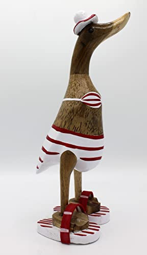 dekoundmeer Ente aus Holz mit Bikini und Badelatschen 25 cm groß Handarbeit