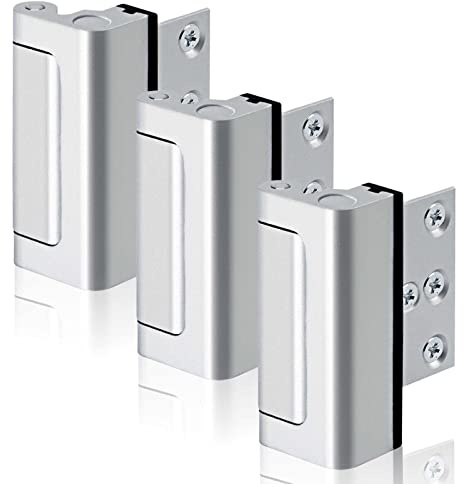 GreaTalent 3PACK Home Security Door Reinforcement Lock Childproof, Add High Security to Home Prevent Unauthorized Entry, Aluminum Construction Finish, Frame Lock, Silver