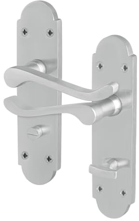 EAI Satin Chrome Door Handles Bathroom, 1 Pair - Victorian Scroll | 1 Pair of Victorian Scroll Lever on Backplate Internal Door Handles for Bathroom, Fixings Included