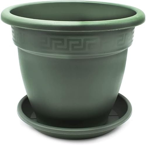 CABLEPELADO Maceta 40cm - Maceta Plastico 40 cm - Fabricado en PP Apto balcón, jardín, Patio, Interior - Macetero rendondo 50 cm + Plato macetero de plastico - Verde