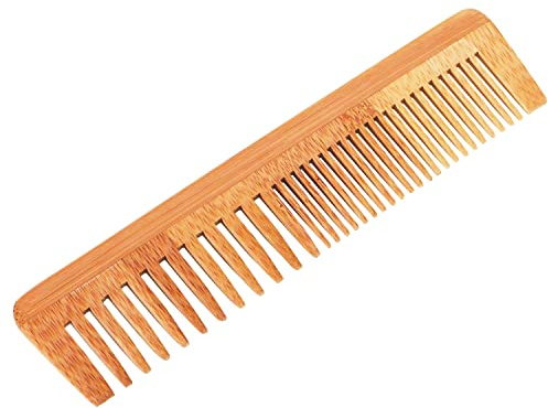 Bambukam med fina och grova tänder - Ooljad, naturlig, smidig och antistatisk - För hår och skägg - För kvinnor och män - Perfekt för frisörer - För kort och långt hår 17 cm