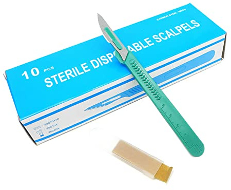 Set di 10 lame da scalpel usa e getta #23 con manici in plastica, per l'estetica della pelle, artigianato modellato, dentisteria, attrezzature mediche chirurgiche.