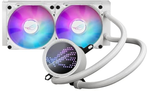 ASUS ROG RYUO III 240 ARGB White Edition Enfriador líquido todo en uno AIO de CPU de 240 mm, solución de bomba Asetek de 8ª generación, pantalla LED Anime Matrix™ y ventilador ROG AF 12S ARGB.