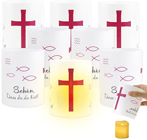 Photophore décoratif de table pour communion, baptême, confirmation, première communion, mini bougies de table, photophores de table, photophores pour bougies chauffe-plat ou bougies LED (rose A)