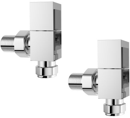iBathUK Urban Square Radiator Valve Pair Angled, Modern Cube Radiator Valves for Panel, Column, Towel & Designer Radiators, Durable Brass Build Wall/Floor Mounted Radiator Valves in Chrome, 15mm