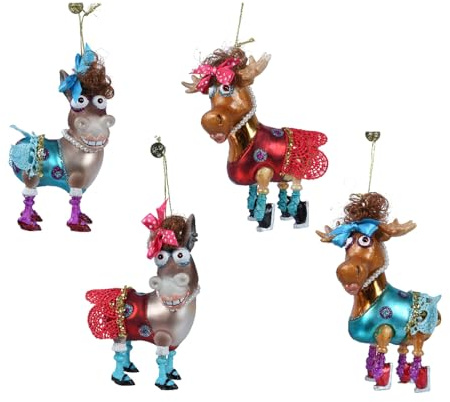 Kaemingk Christbaumschmuck Glas 13cm x 1 Stück Sortiert Hirsch Esel hängend - Bunt