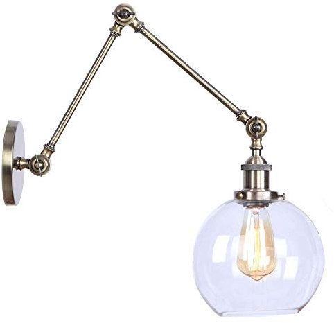 Applique murale, Appliques murales, bras pivotant industriel applique murale réglable éclairage sphérique en verre transparent lanterne applique bras flexible chambre lampe de chevet E27 salon chambre