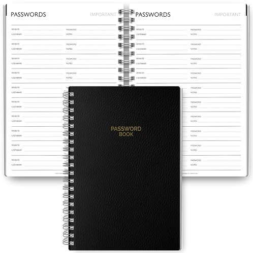 Passwort-Protokollbuch mit alphabetischen Registerkarten – Passwort-Organizer, Tagebuch, Notizbuch, A5, Mono