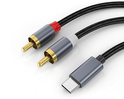 INF Câble Audio stéréo USB-C vers 2X RCA pour téléphone Portable, Tablette, Lecteur MP3, câble Audio 120 cm, Alliage d'aluminium, 1 x câble Audio USB-C vers RCA (Gris)