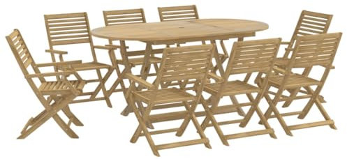 vidaXL Garten Essgruppe 9-TLG., Gartengarnitur mit Latten-Design, Sitzgruppe für Garten Terrasse, Gartentisch Stühle Gartenmöbel, Massivholz Akazie