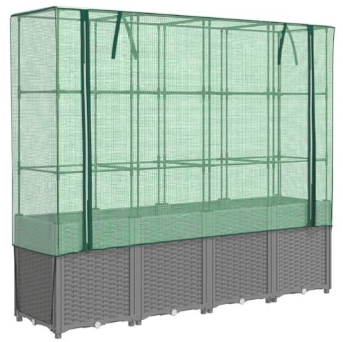 vidaXL Hochbeet, Pflanzkasten mit Gewächshaus-Aufsatz, Frühbeet für Balkon Garten Terrasse, Gemüsebeet Blumenbeet Pflanzbeet, Rattan-Optik