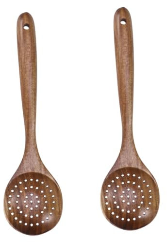 Parliky 2pièces Ustensile De Cuisine Teck Louche Colander Pour Cuisine Résistant Chaleur Et Anti-craquelures