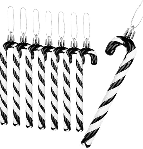 GWHOLE 12 Stück Zuckerstangen Weihnachten 14 cm Glitzernd Anhänger Weihnachtsbaumschmuck Weihnachtsdeko Zucker Stange Weihnachtsdekoration, Schwarz