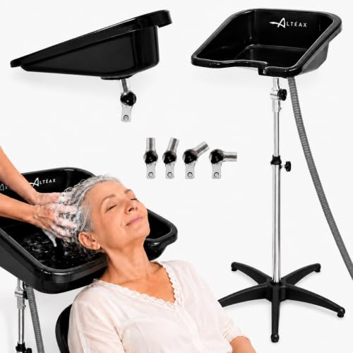 Altéax Bärbar tvättställ för fyrkantig frisör med universal handfatsdusch – ergonomisk design används som tvättställ för handikappade (tvättmaskin)