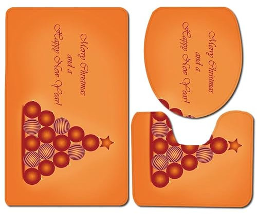 Bad Teppiche Set Orange Kreisbaum Badezimmerteppich Waschbar WC Vorleger mit Ausschnitt und WC Deckelbezug 3 Teilig Badematte rutschfest Toilettensitzbezug Badgarnitur 45x75 cm