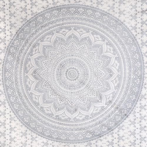 FURNISHFUL FINESSE Mandala Wandteppich Silber Wandbehang Wandteppiche Boho Ombre Wandtuch für Dekor Zuhause und Wohnzimmer– 213 x 228 cm
