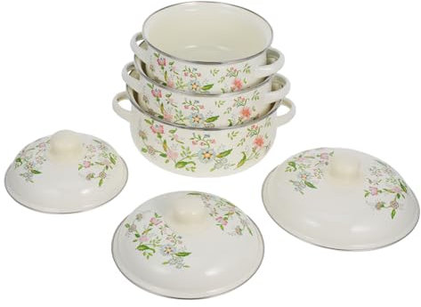 Cabilock 3pcs Mini Soup Pot Enamelware Small Stock Pot Enamel Sauce Pan for Kitchen Use Flat Bottom Lid