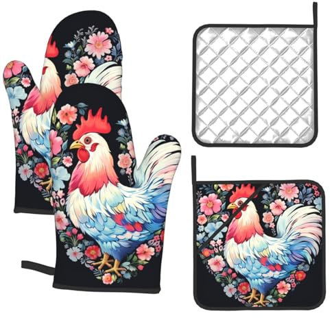 Set di 4 guanti da forno e presine a forma di cuore con fiori, guanti da cucina estesi e griglie per padelle, guanti da forno resistenti al calore, guanti da cucina antiscivolo, presine, regali per