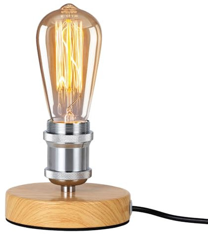 yekulanyue Vintage Table Lamp, Industrial E27 Edison Desk Lamp Holder,Bedside Desk Lamps for Cafe Bar Bedroom Living Dining Room (Bulb Not Included) (Beige)