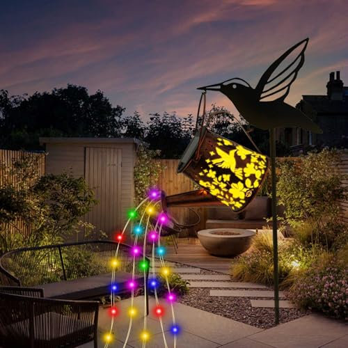 Solar Watering Can Outdoor Decorative Light, Solar Watering Can with String Lights Garden Decor, Retro Metal Lantern Hanging with Bracket, SolarLantern for Garden Patio Lawn